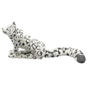 Snow Leopard Decorative Figurine, White with Black Spots, Blue Eyes, Articulated Tail Design