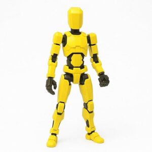 Dummy 13 Action Figure Robot – Fully Articulated Mini Hero Toy for Kids & Adults | Blox Style Stickman Robot Figure | Compatible with Roblox, Transformers, Power Rangers, and More (Yellow)